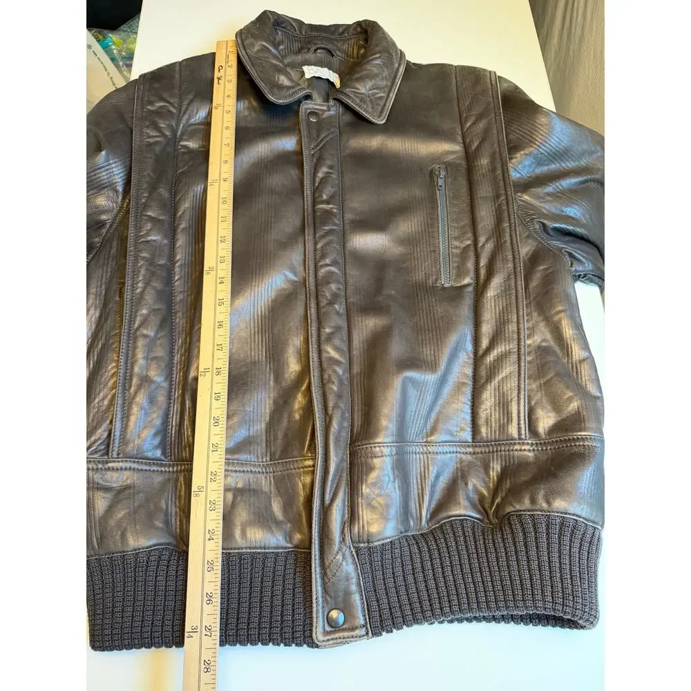 Vintage Basile Italy Mens M Gray Leather Bomber Jacket 90s Designer Moto